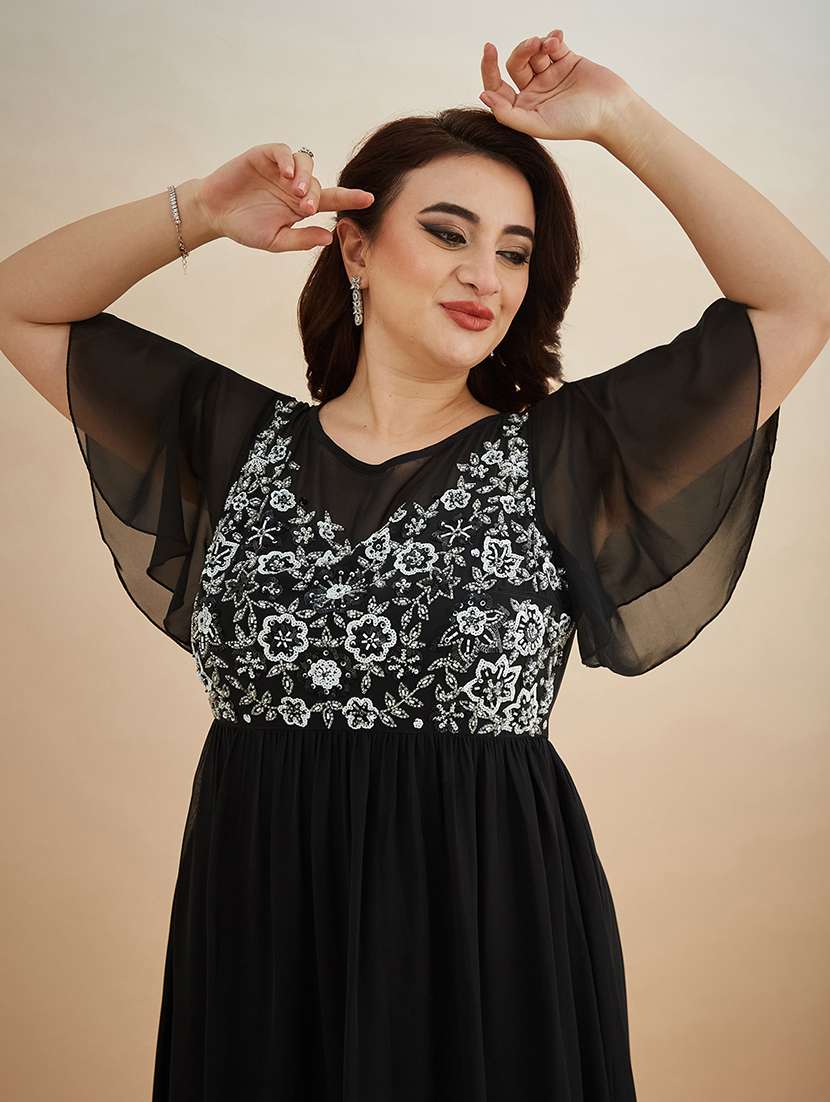 women plus size embroidered flared sleeve dress - 22403219 -  Standard Image - 1