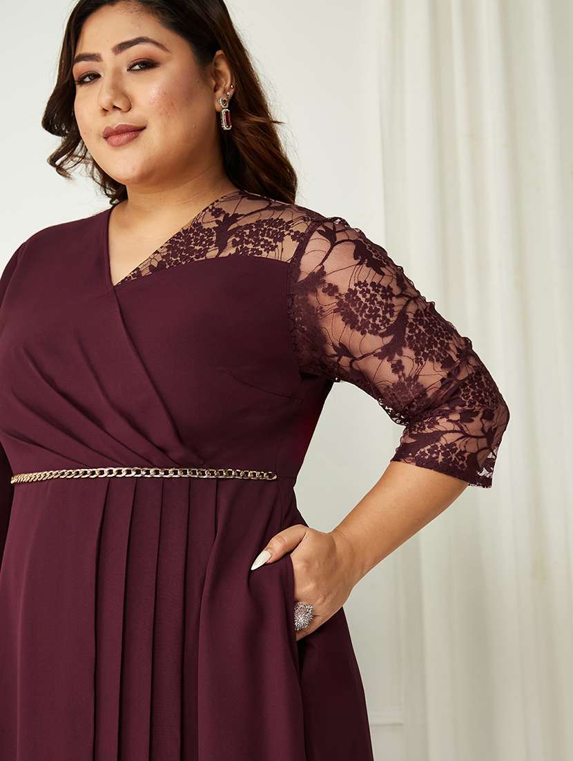 women plus size solid drape flared dress - 22403220 -  Standard Image - 1