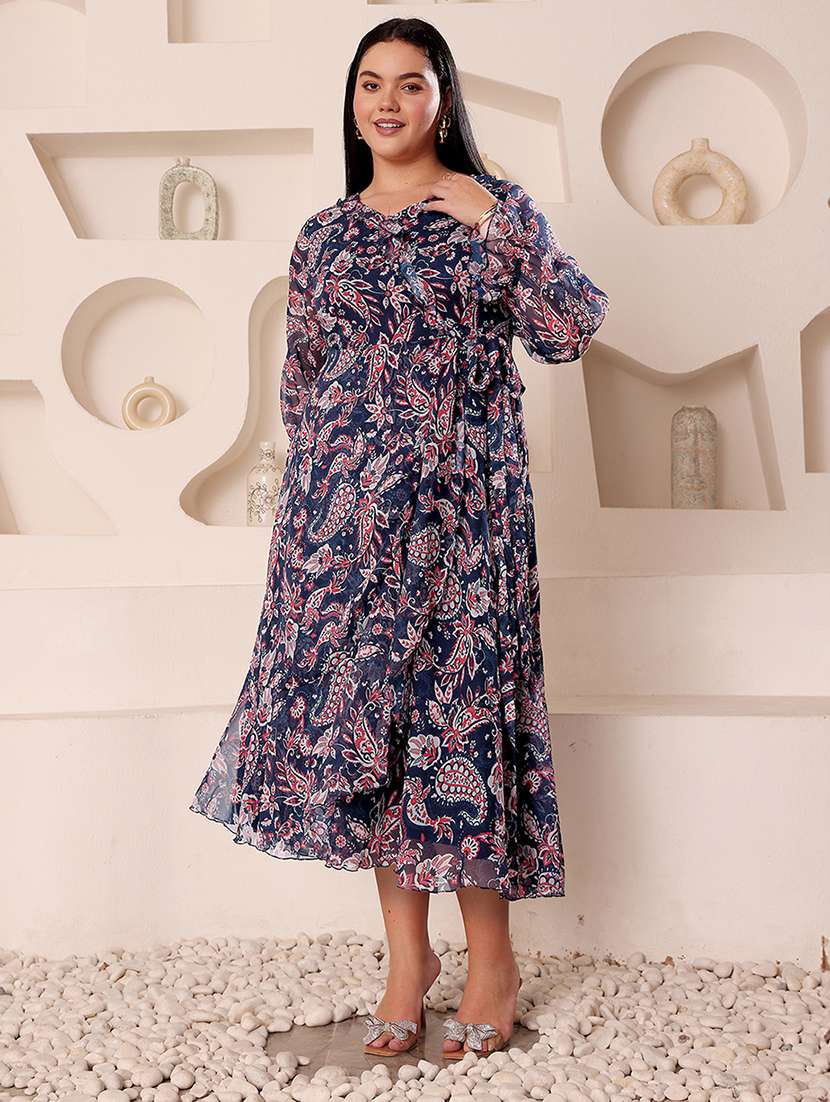 women plus size printed long sleeve dress