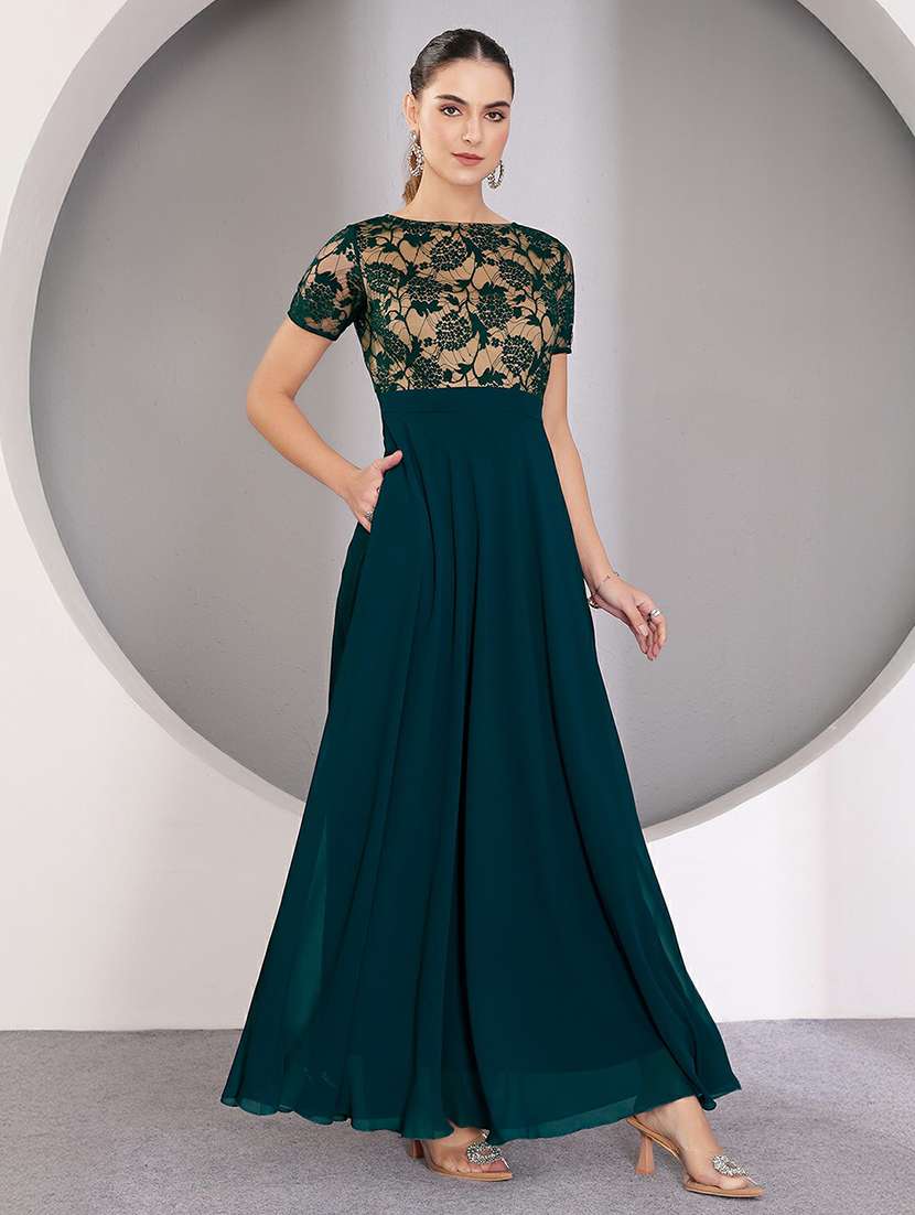 women self designed short sleeve lace fit & flare dress - 22403226 -  Standard Image - 1