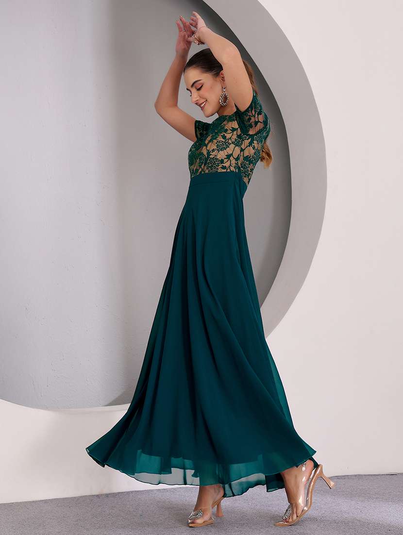 women self designed short sleeve lace fit & flare dress - 22403226 -  Standard Image - 4
