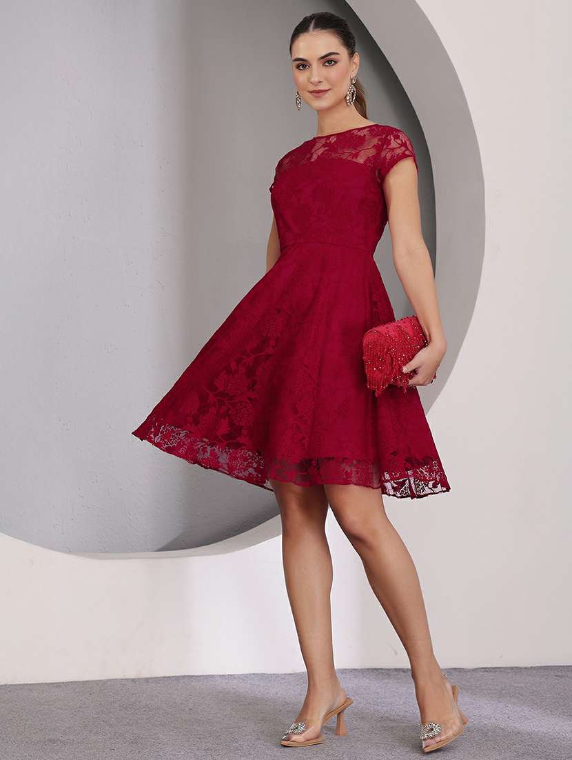 women self designed lace fit & flare dress