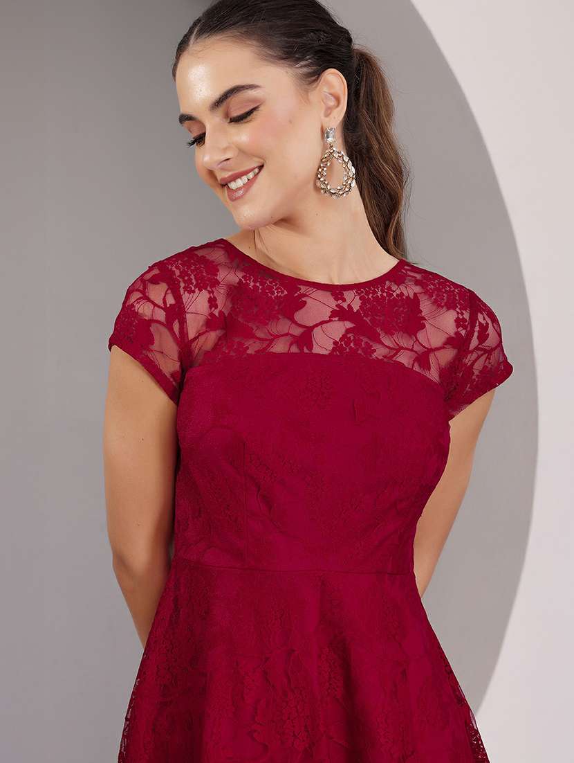 women self designed lace fit & flare dress - 22403233 -  Standard Image - 1