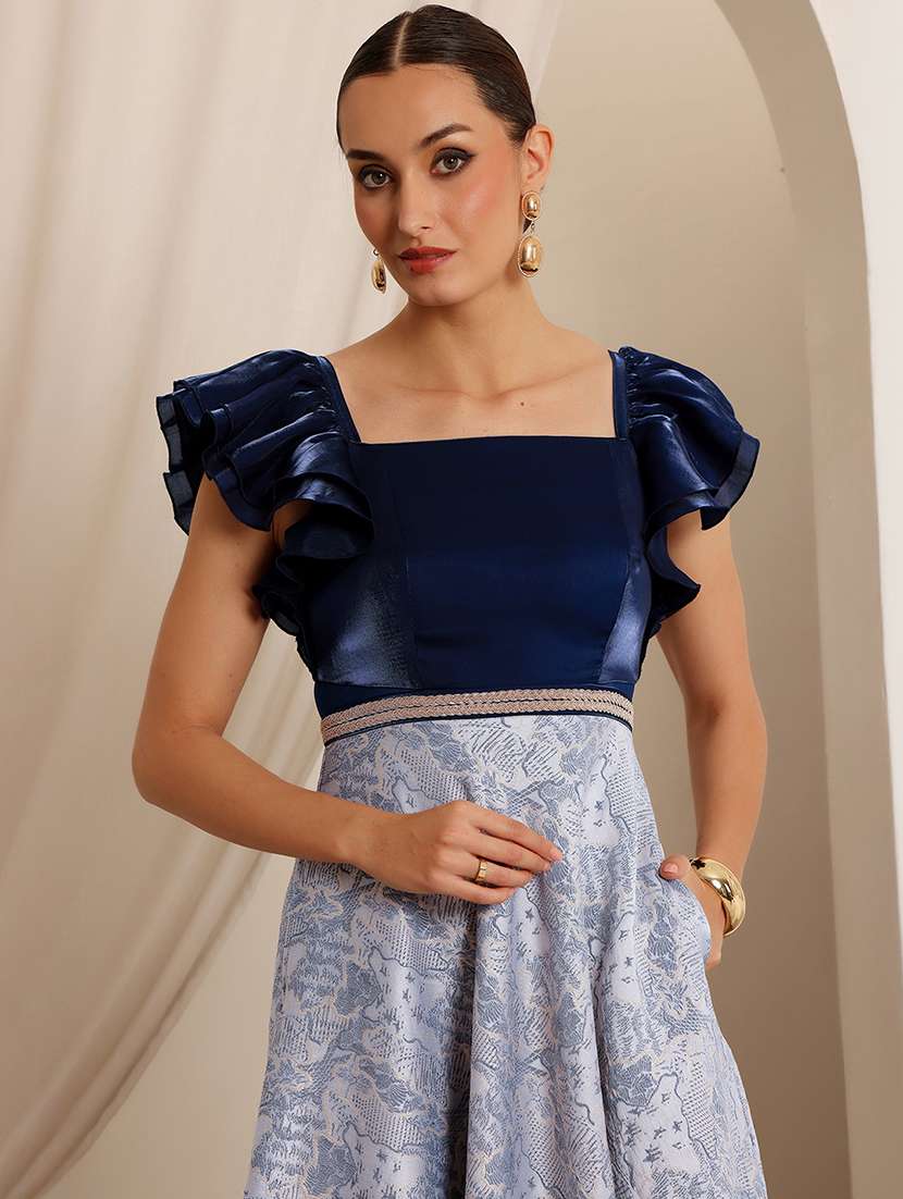 women printed ruffle sleeve fit & flare dress - 22403236 -  Standard Image - 1