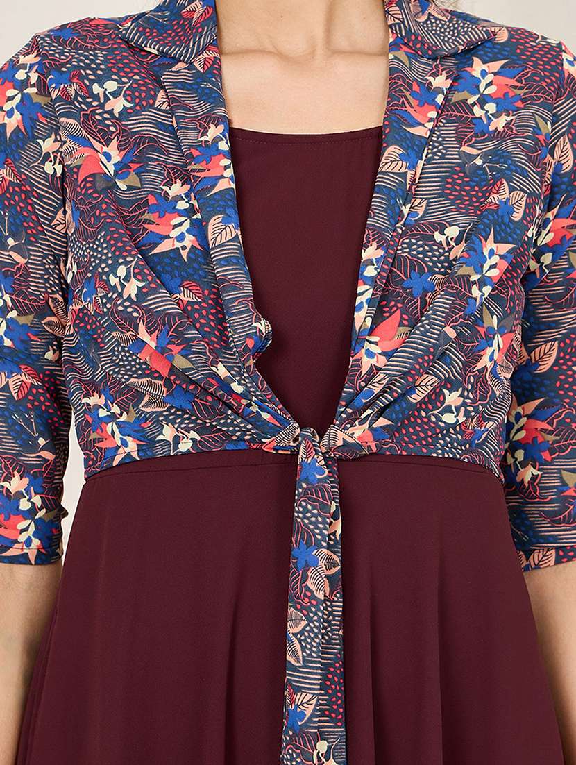 women printed three quarter sleeve fit & flare dress - 22403237 -  Standard Image - 1