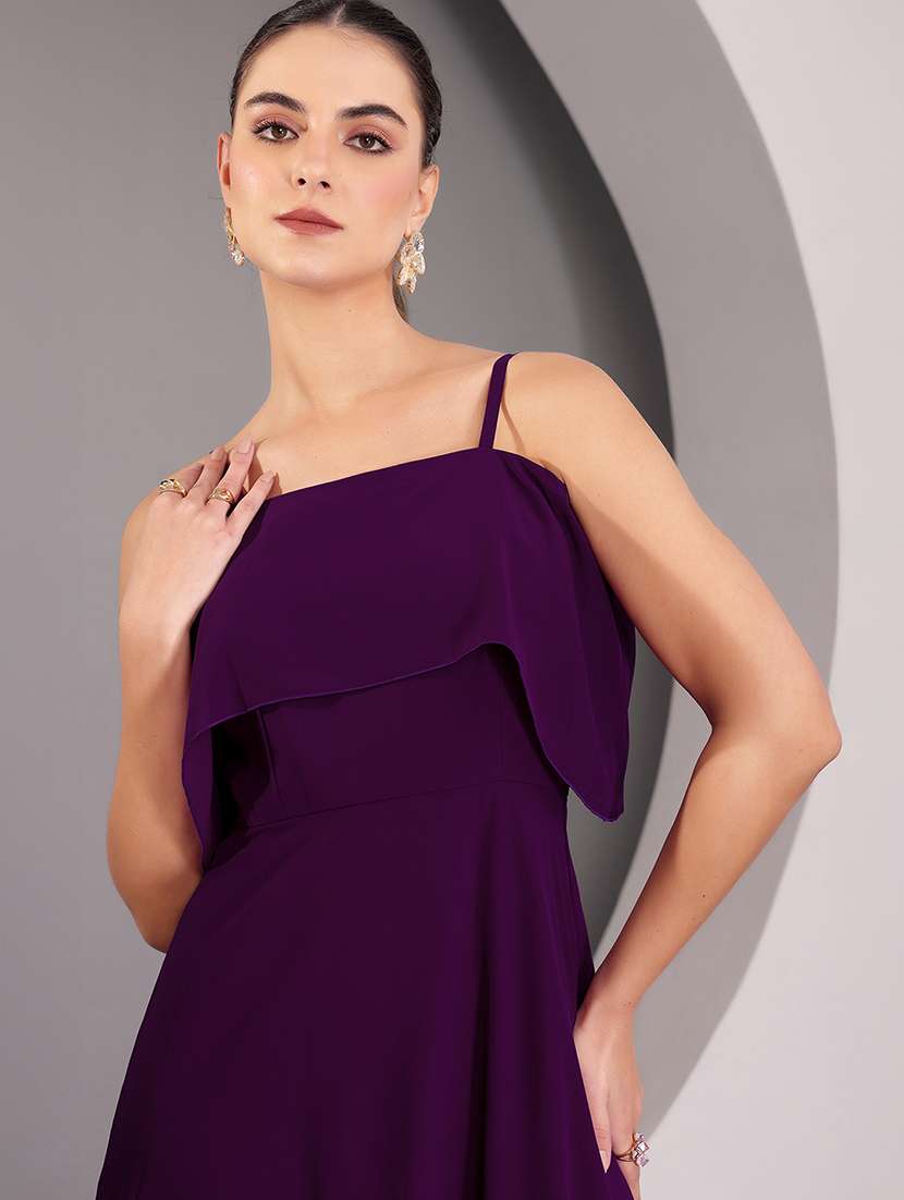 women solid shoulder strap fit & flare dress - 22403248 -  Standard Image - 1