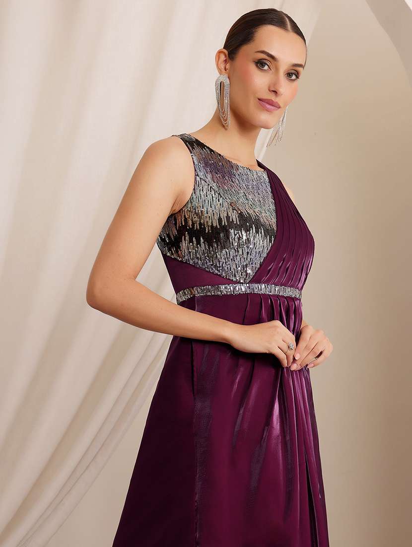 women sequined sleeveless drape flared dress - 22403252 -  Standard Image - 1