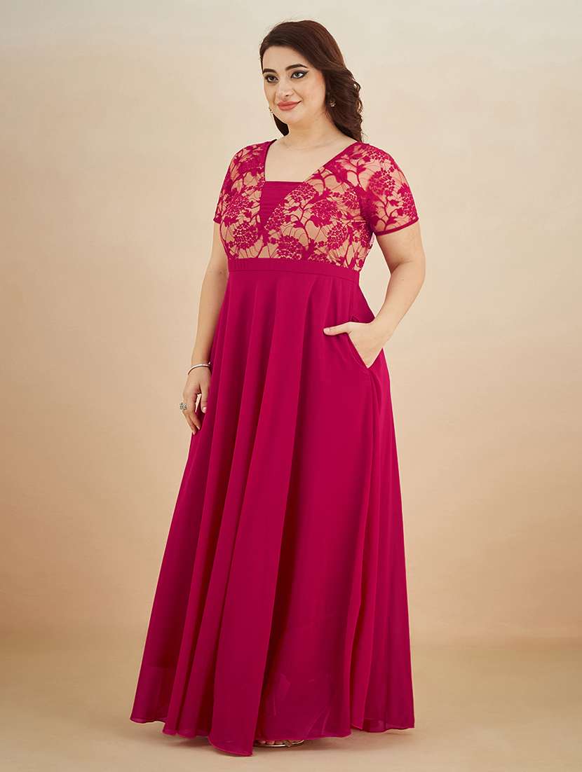women self designed short sleeve lace dress - 22403256 -  Standard Image - 1