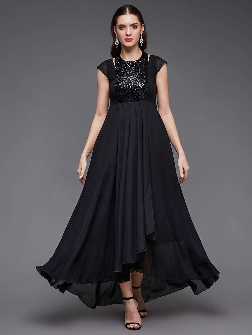 women sequined cap sleeve fit & flare dress
