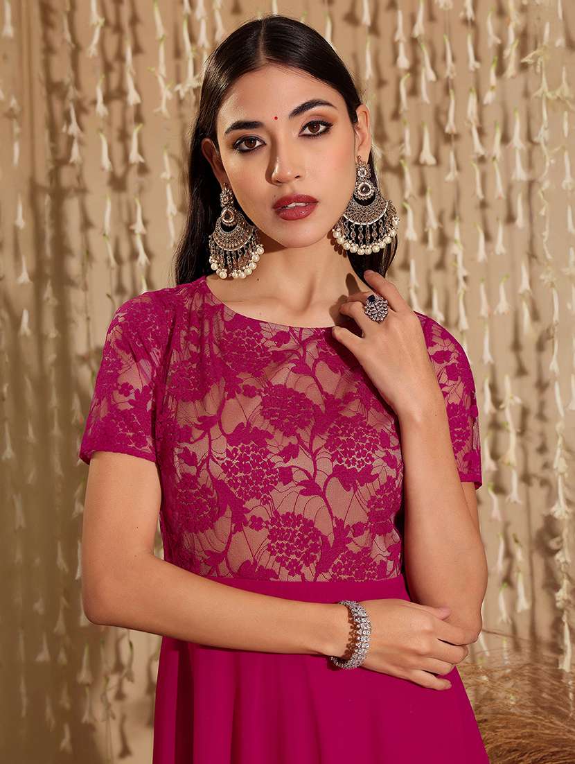 women self designed short sleeve lace fit & flare dress - 22403267 -  Standard Image - 1