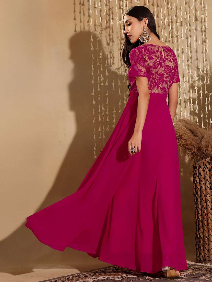 women self designed short sleeve lace fit & flare dress - 22403267 -  Standard Image - 4