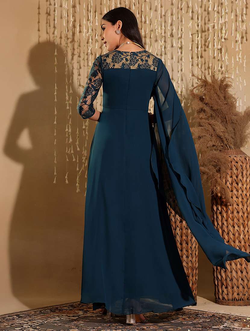 women self designed lace drape flaed dress - 22403269 -  Standard Image - 4