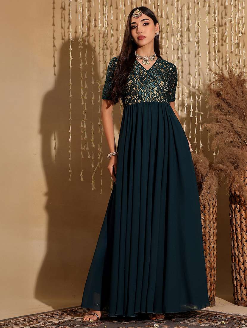 women self designed lace fit & flare dress