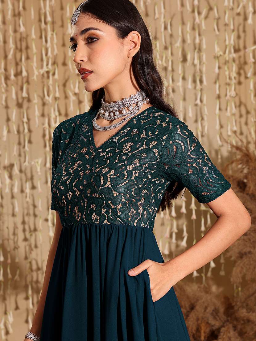 women self designed lace fit & flare dress - 22403270 -  Standard Image - 1