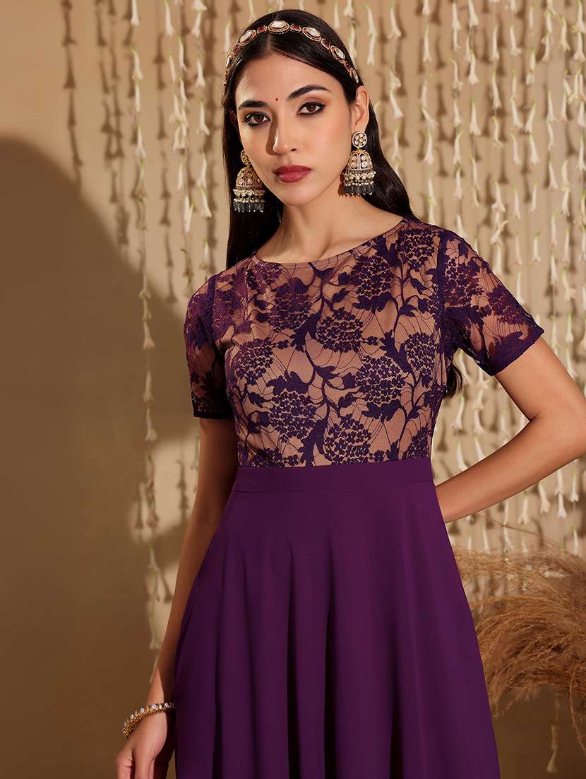women self designed short sleeve lace fit & flare dress - 22403271 -  Standard Image - 1