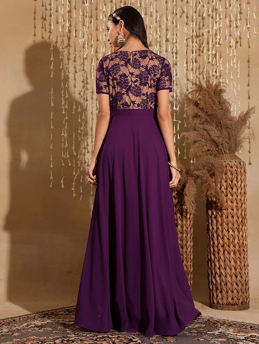 women self designed short sleeve lace fit & flare dress - 22403271 -  Standard Image - 4