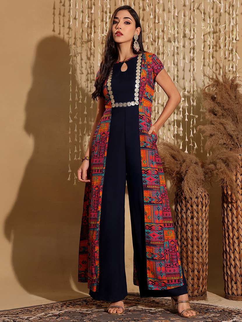 women printed short sleeve fusion jumpsuit