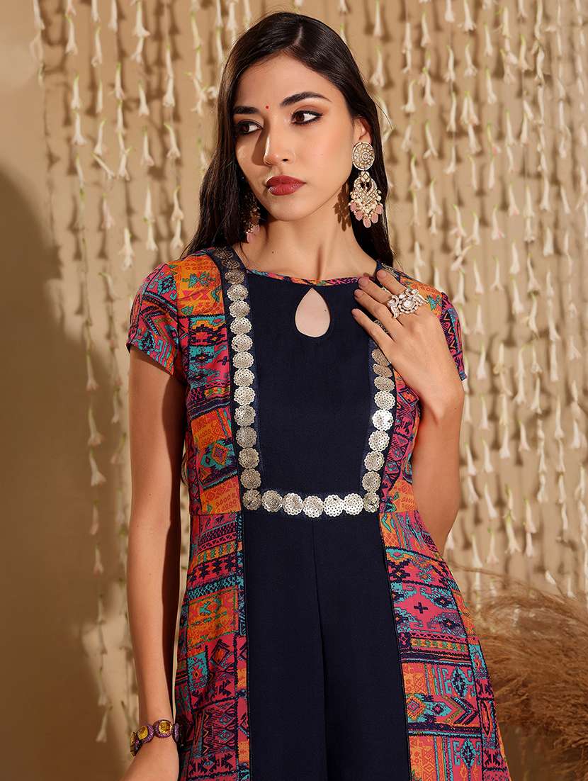 Women Printed Short Sleeve Fusion Jumpsuit - 22403272 -  Standard Image - 1