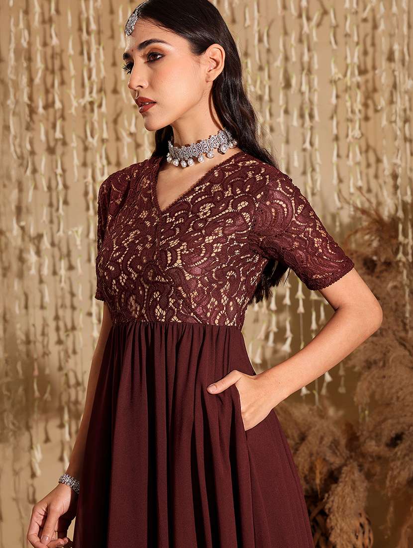 women self designed lace fit & flare dress - 22403274 -  Standard Image - 1
