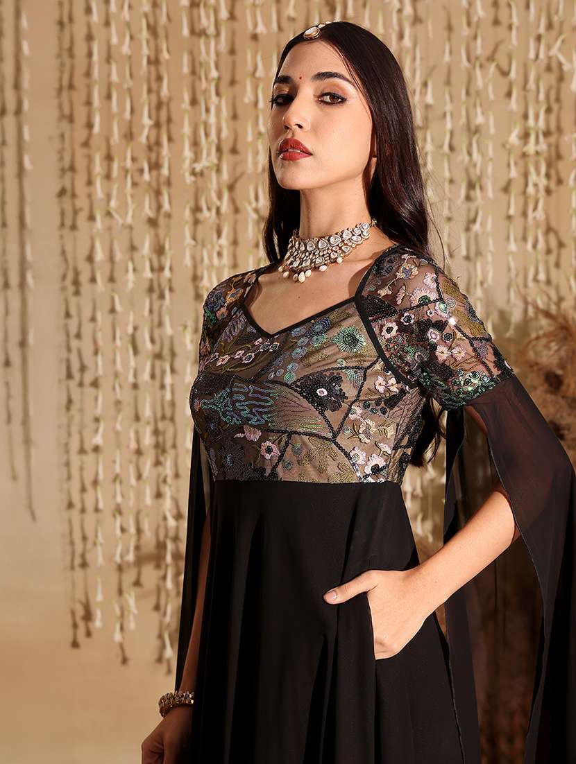 women embroidered long sleeve fit & flare dress - 22403278 -  Standard Image - 1