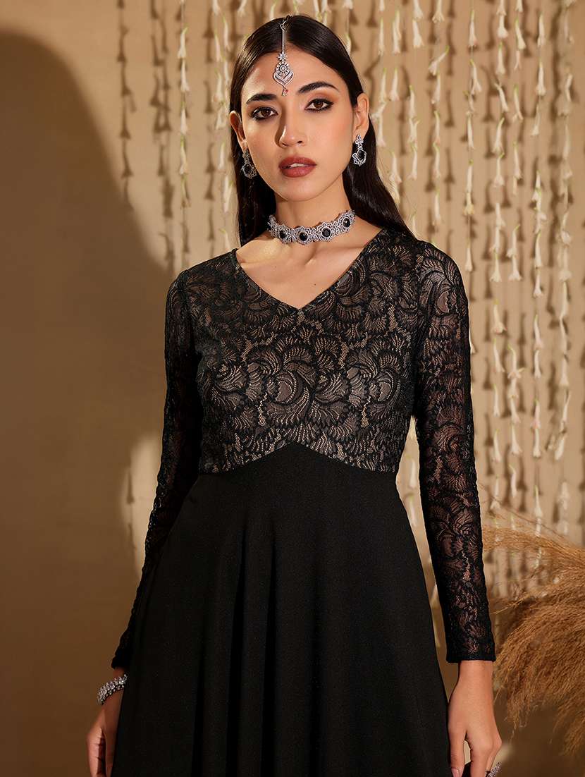 women self designed long sleeve lace fit & flare dress - 22403283 -  Standard Image - 1