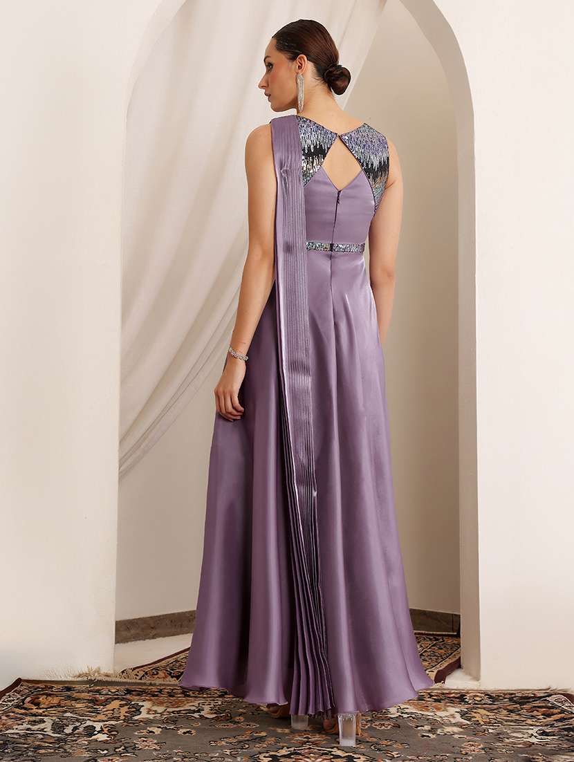 women sequined sleeveless drape  fit & flare dress - 22403286 -  Standard Image - 4