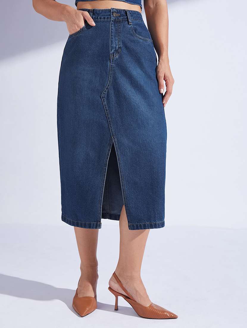 women solid high rise bodycon skirt