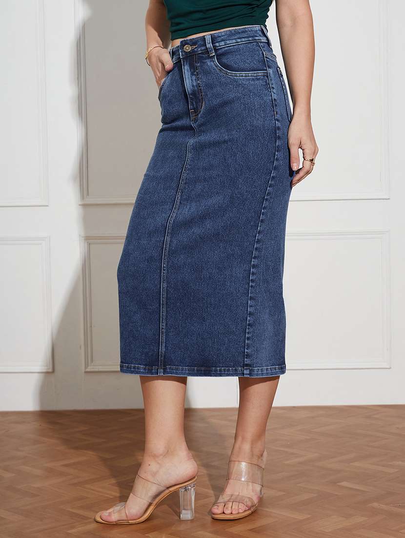 women solid high rise pencil skirt - 22403310 -  Standard Image - 1