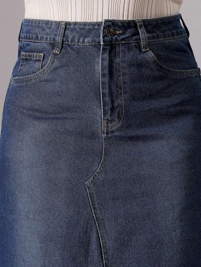 women solid high rise denim straight skirt - 22403311 -  Standard Image - 1