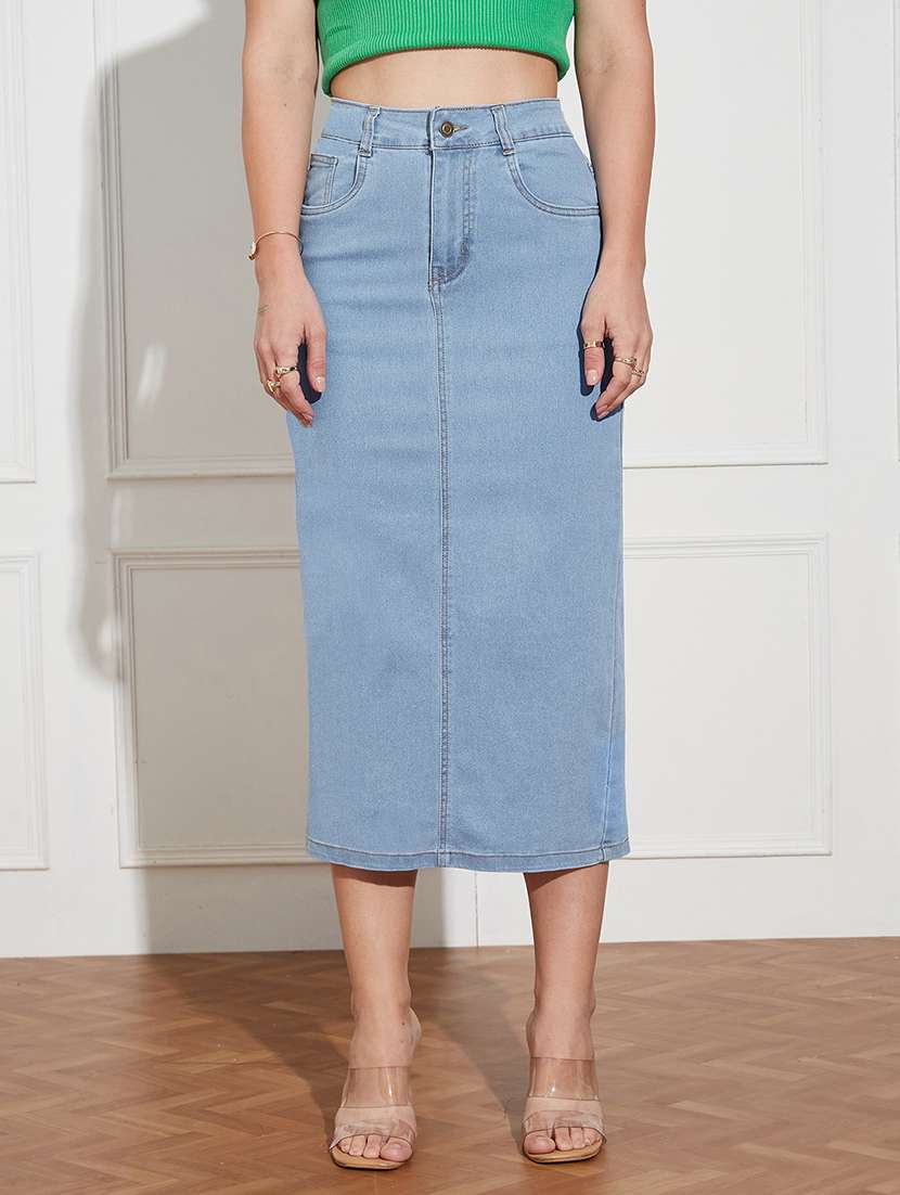 women solid high rise bodycon skirt - 22403313 -  Standard Image - 4