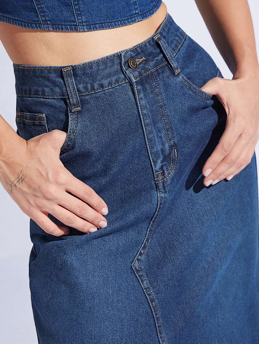 women solid high rise denim bodycon skirt - 22403320 -  Standard Image - 1