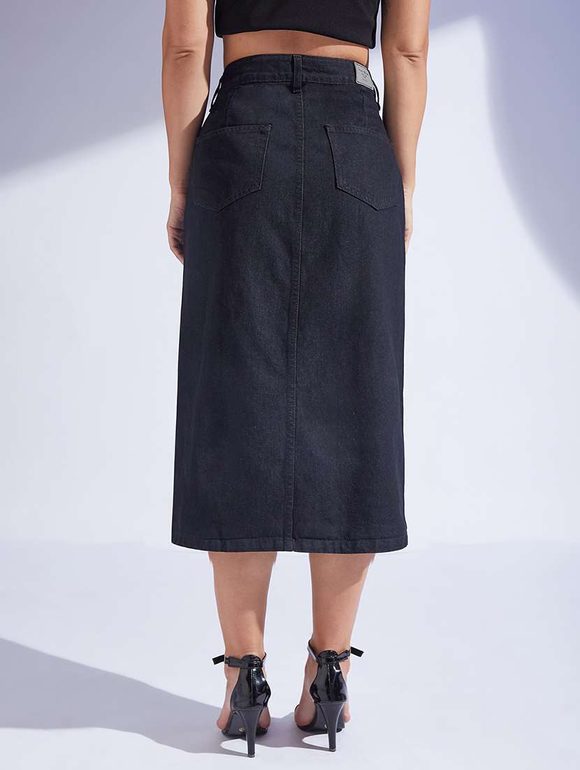 women solid high rise denim bodycon skirt - 22403321 -  Standard Image - 4