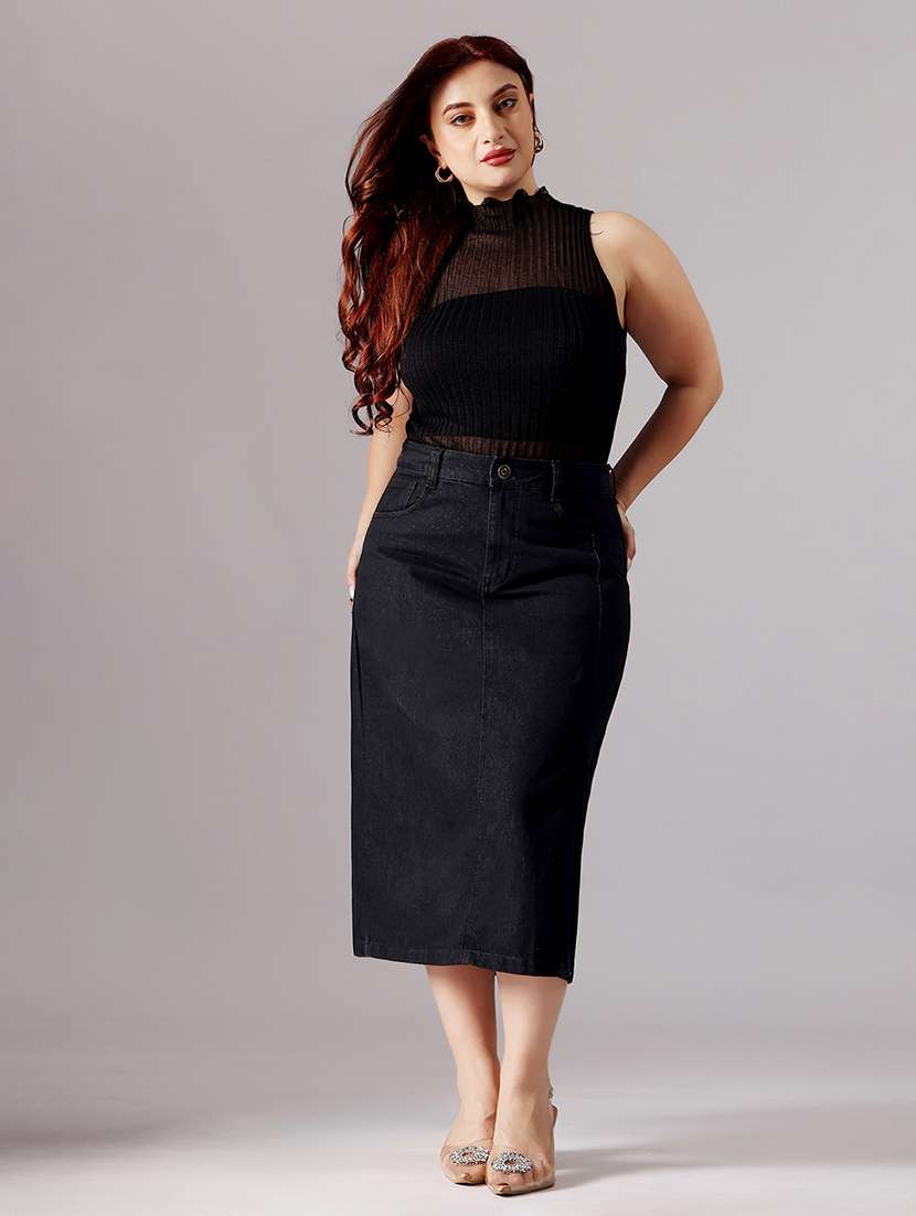 women solid high rise denim skirt - 22403322 -  Standard Image - 4