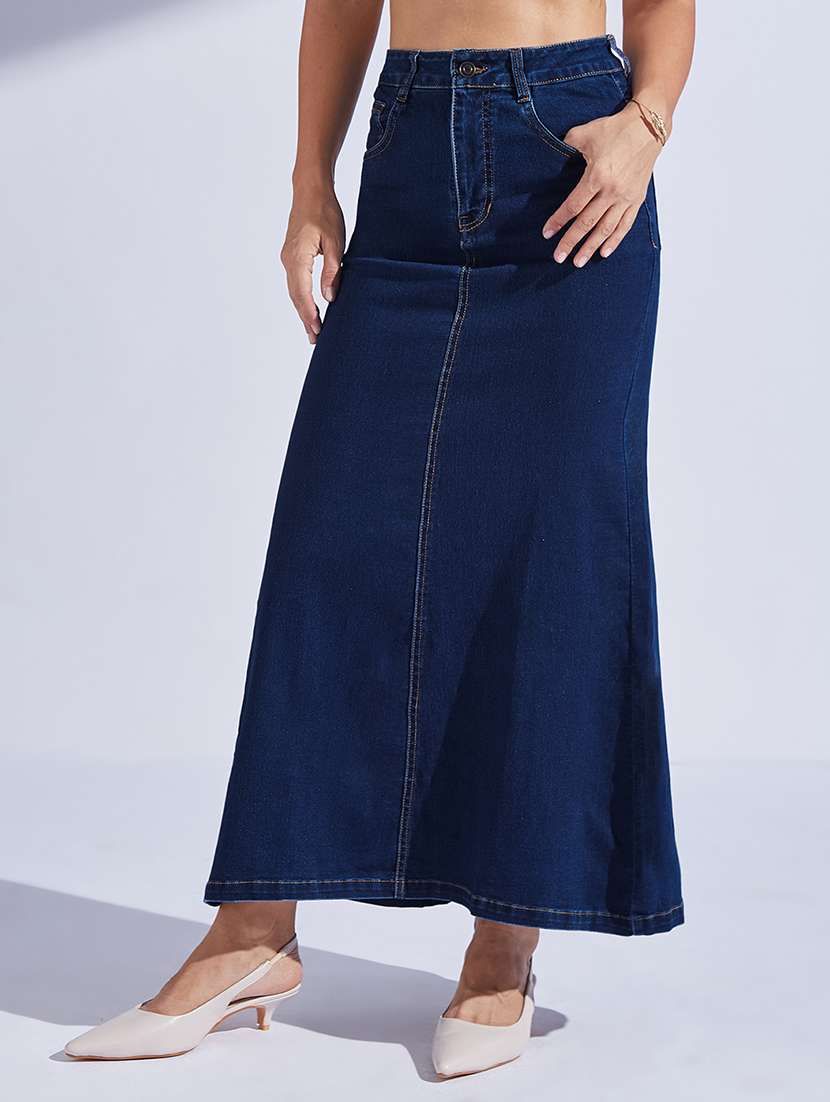 women solid high rise denim skirt - 22403324 -  Standard Image - 1