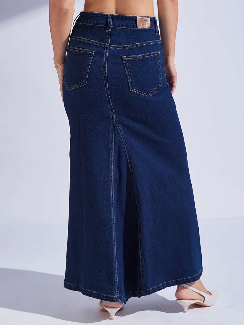 women solid high rise denim skirt - 22403324 -  Standard Image - 4