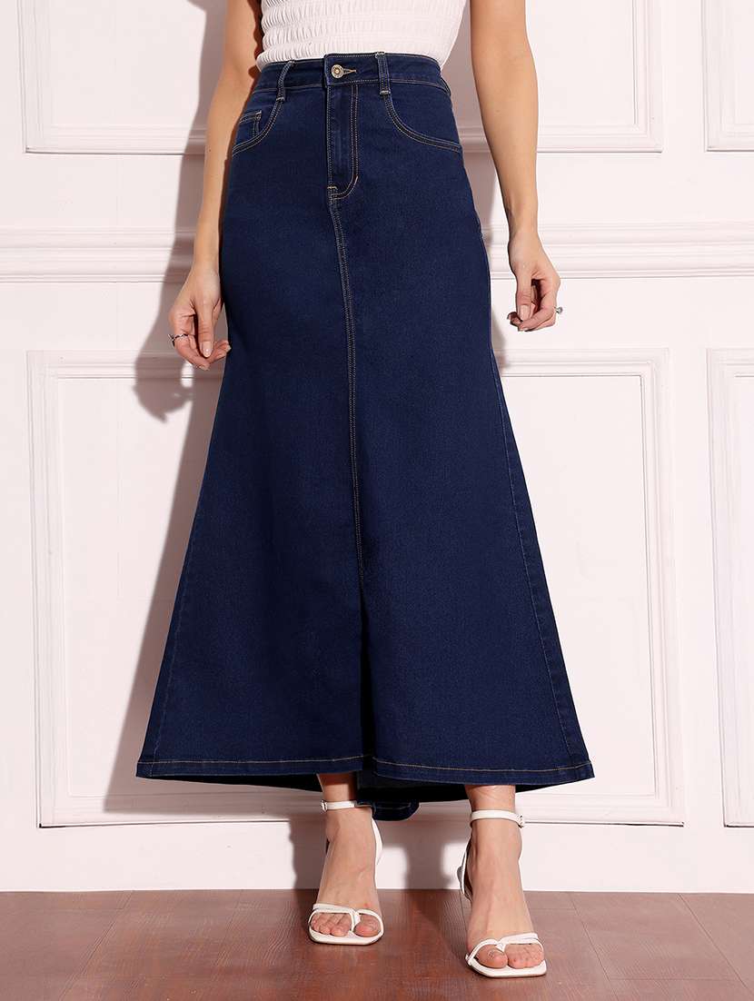 women solid high rise denim a-line skirt - 22403328 -  Standard Image - 1