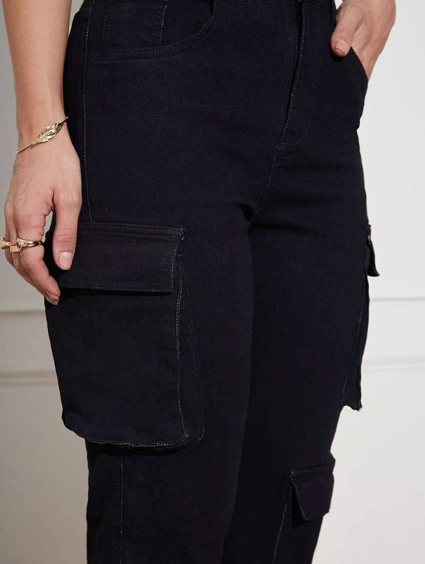 women solid high rise denim cargo - 22403351 -  Standard Image - 1