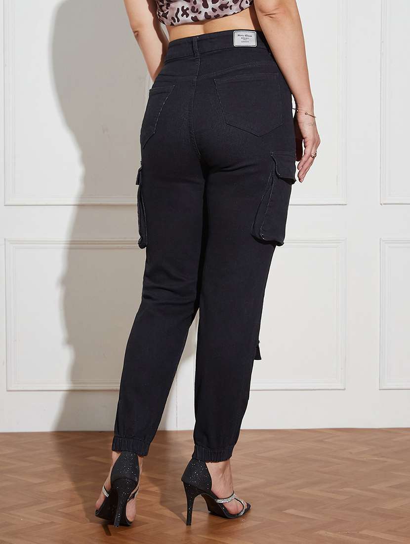 women solid high rise denim cargo - 22403351 -  Standard Image - 4