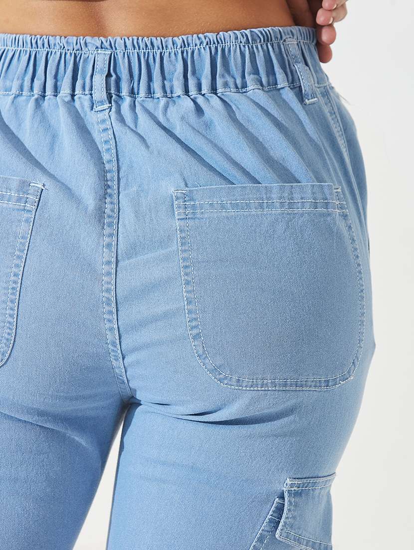women solid high rise cargo jogger - 22403359 -  Standard Image - 1