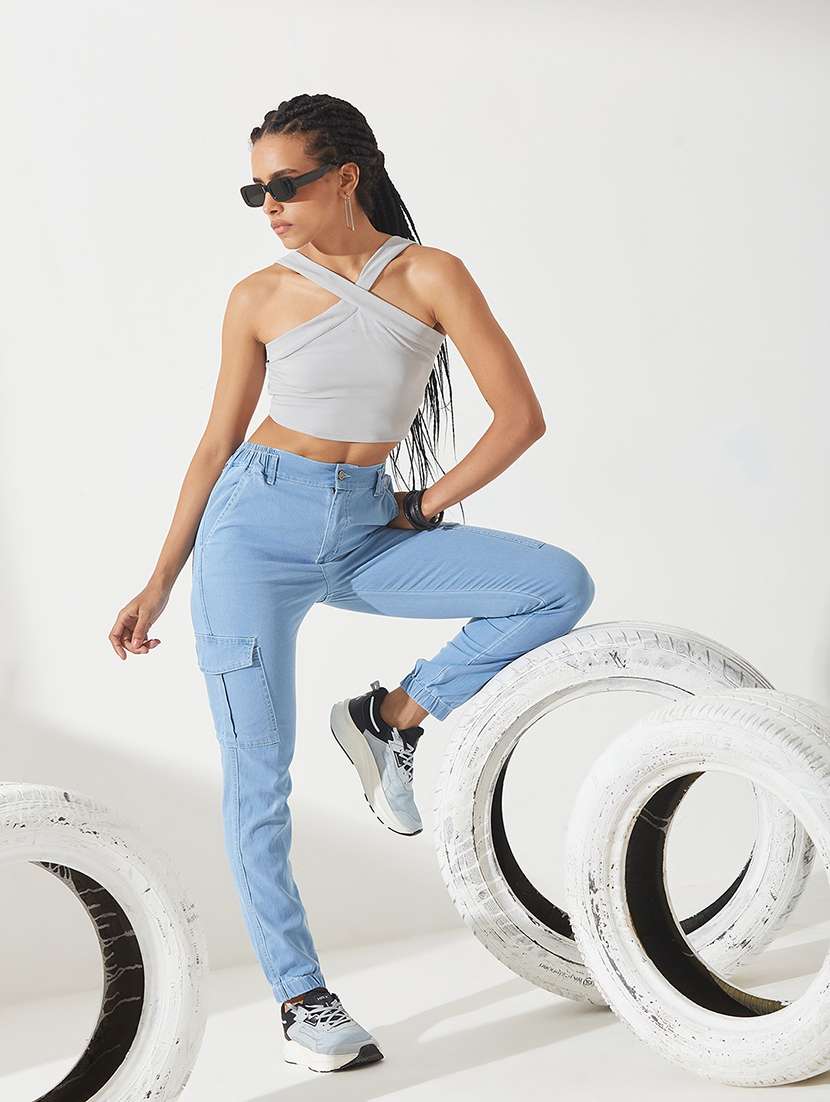 women solid high rise cargo jogger - 22403359 -  Standard Image - 4