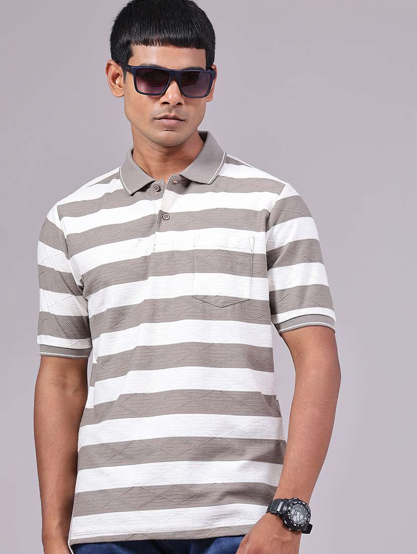 men striped short sleeve regular fit polo t-shirt