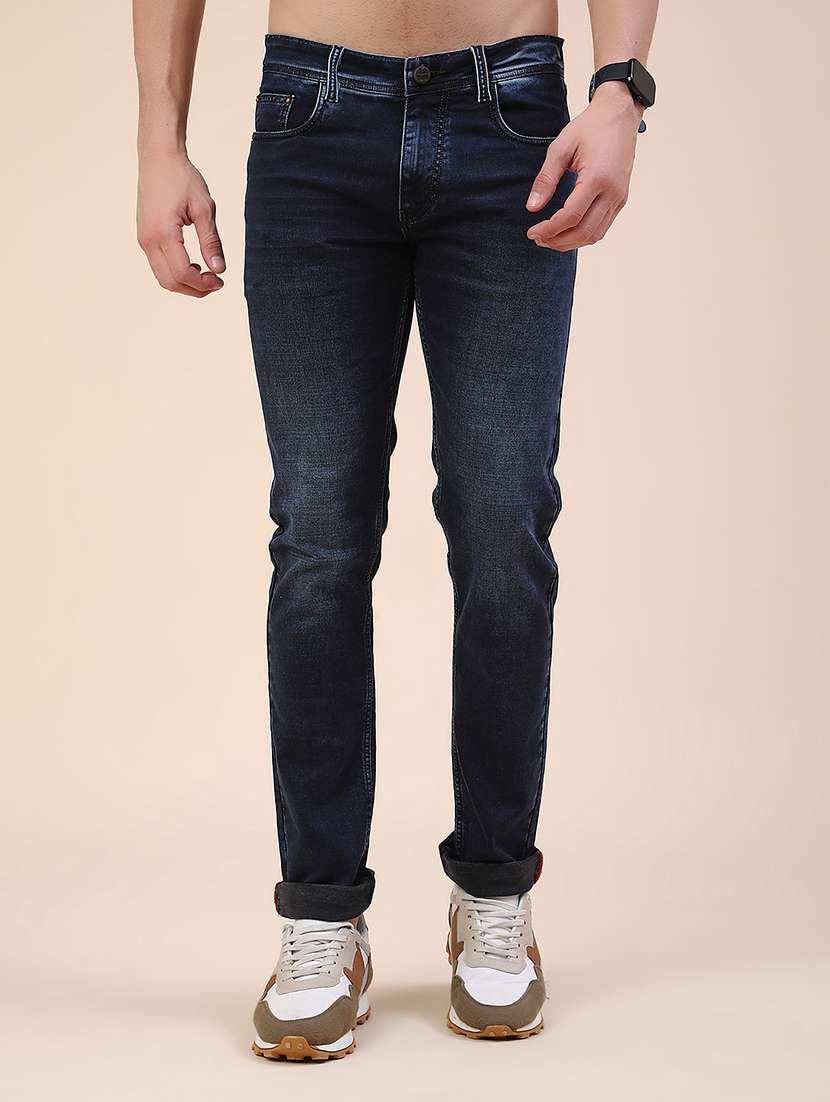 men washed mid rise slim fit jeans