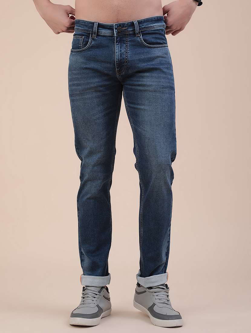 men washed mid rise slim fit jeans
