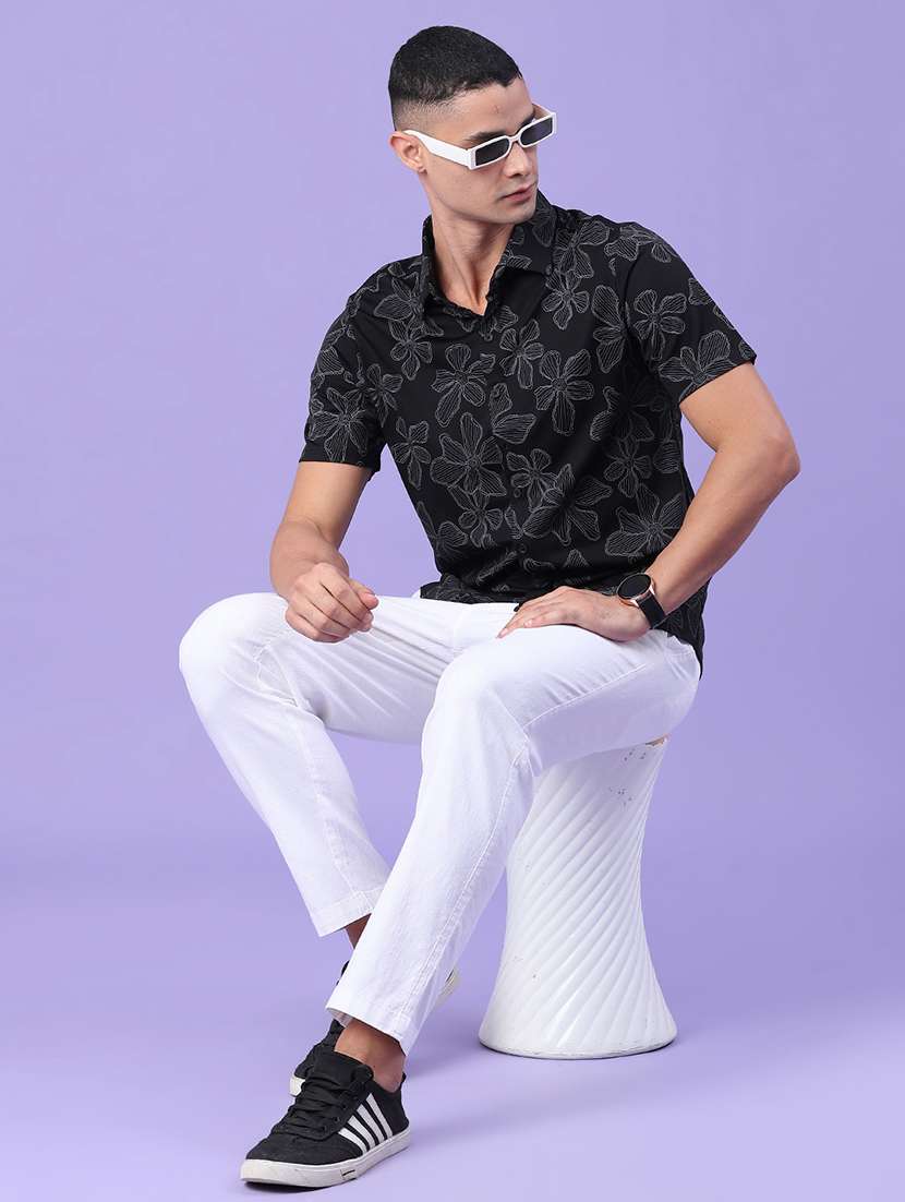 men printed short sleeve slim fit casual shirt - 22403735 -  Standard Image - 4
