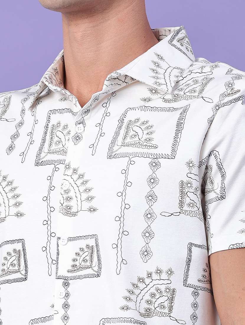 men printed short sleeve slim fit casual shirt - 22403736 -  Standard Image - 1