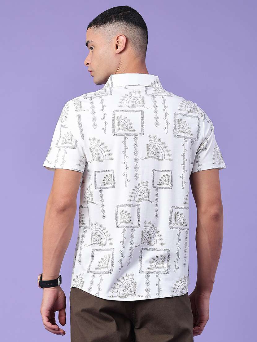 men printed short sleeve slim fit casual shirt - 22403736 -  Standard Image - 4