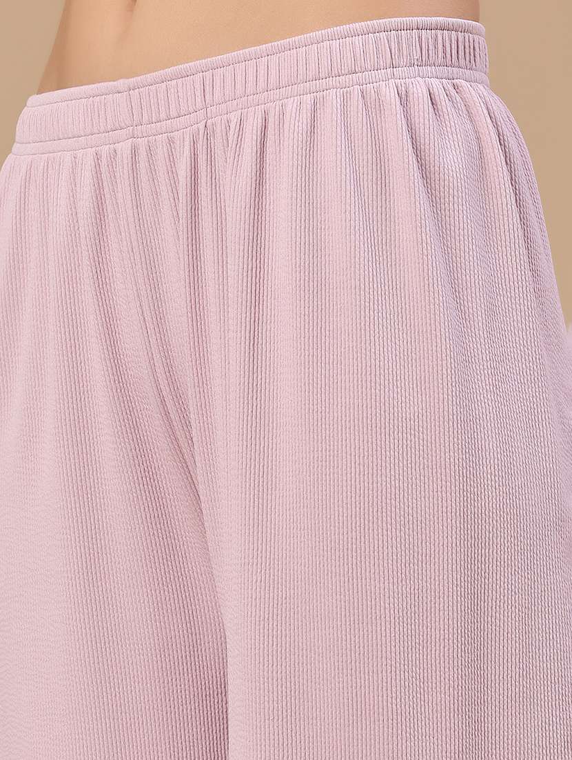 women solid short sleeves top and trouser co-ord set - 22403779 -  Standard Image - 4