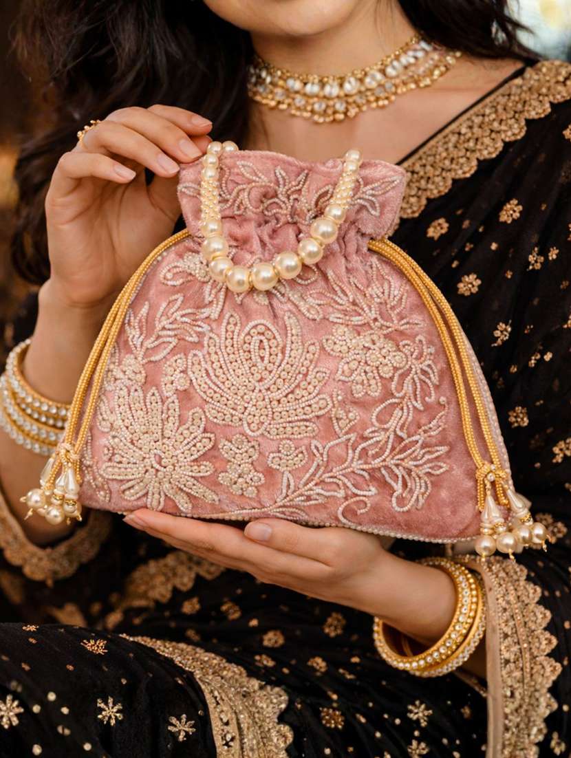 Women Solid With Work Embellished Potli - 22403936 -  Standard Image - 1