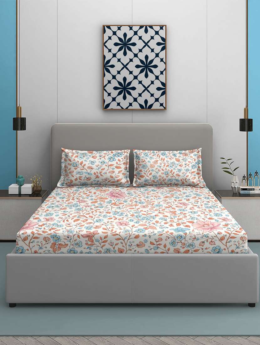 quirky home coral double bedsheet with 2 pillow cover - 22403959 -  Standard Image - 1