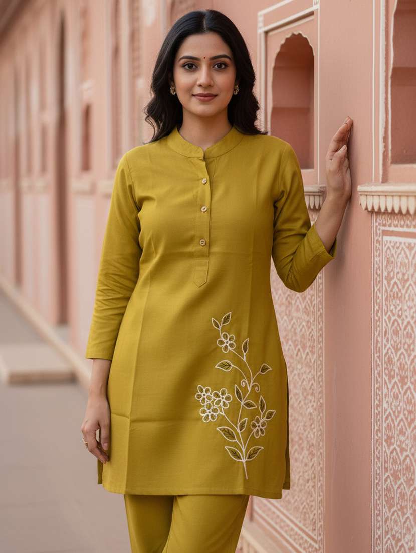 women solid with work three quarter sleeve ethnic co-ord set - 22404014 -  Standard Image - 1